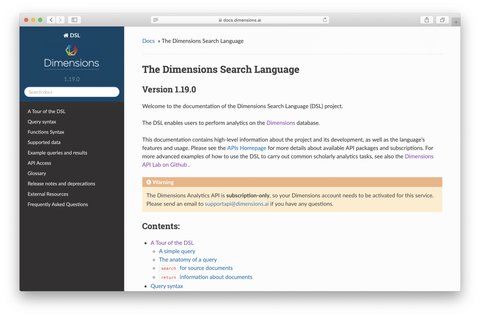API documentation | Dimensions