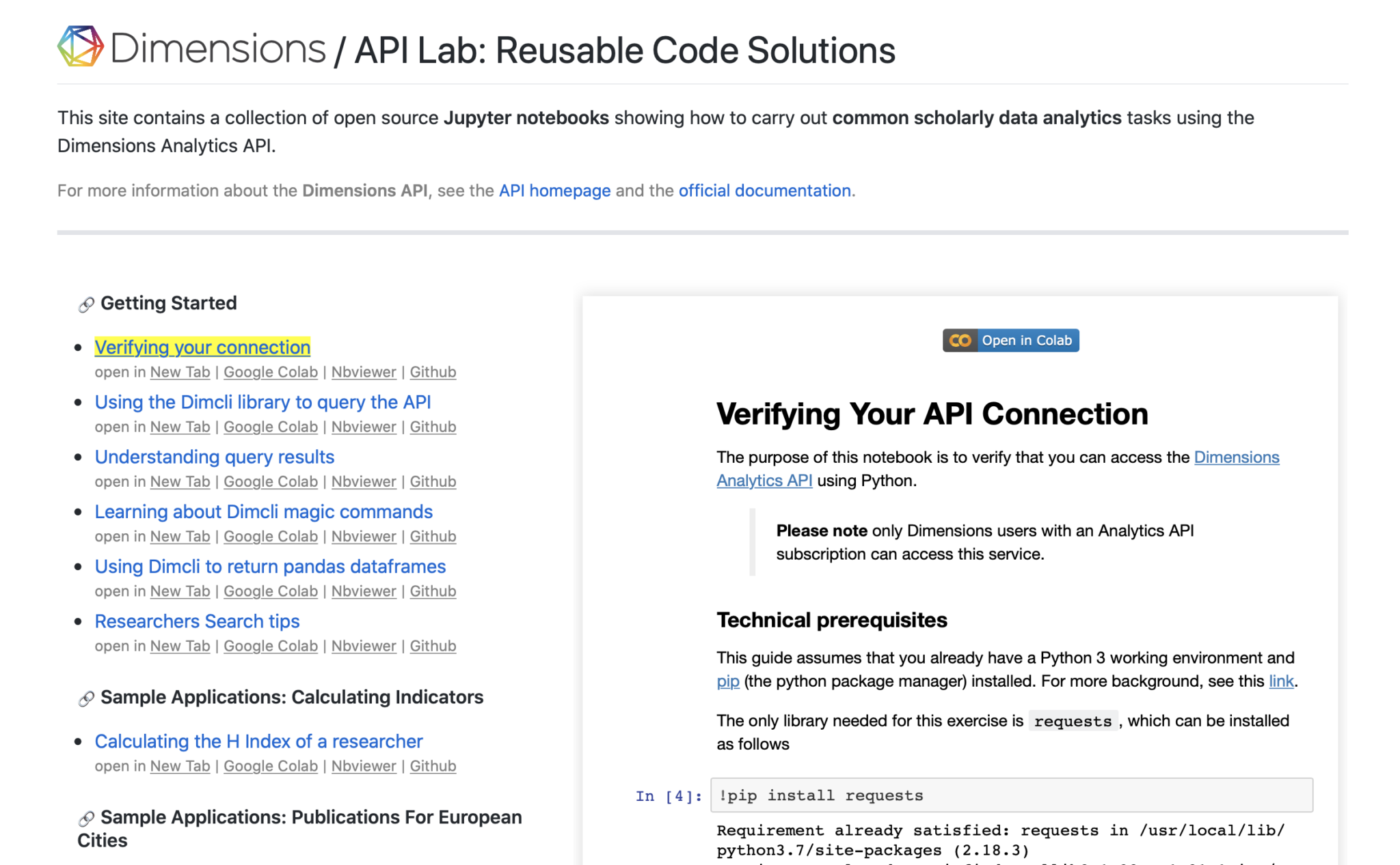 Dimensions API Labs – code examples | Dimensions