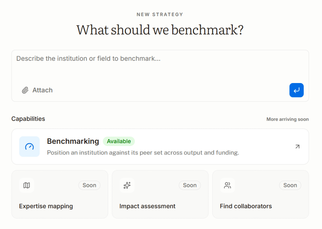 Dimensions Research Strategy interface